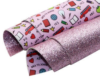 Back To School Series Double Side Faux Leather Sheets,Earring Bows Making Faux Fabric Sheet, Pencil Crayon Printed,DIY Craft Supplies