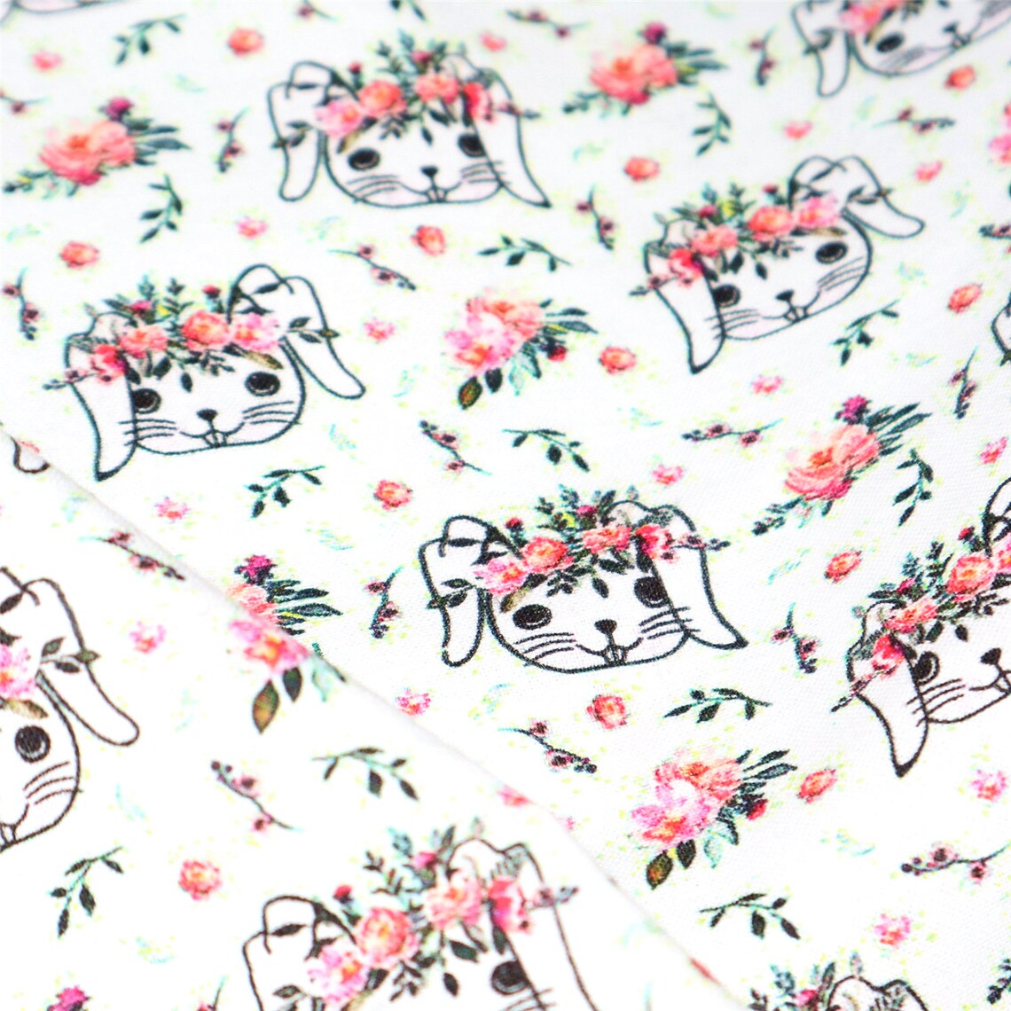 Bunny Rabbit Fabricflower Fabric100 Cotton Fabric Etsy