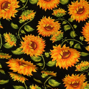 100% Cotton Fabric,Golden Sunflower Fabric,Watercolor Fabric,Black Cotton Fabric,Shirt Garment Fabric By 1/2 Yard,19x57 inch