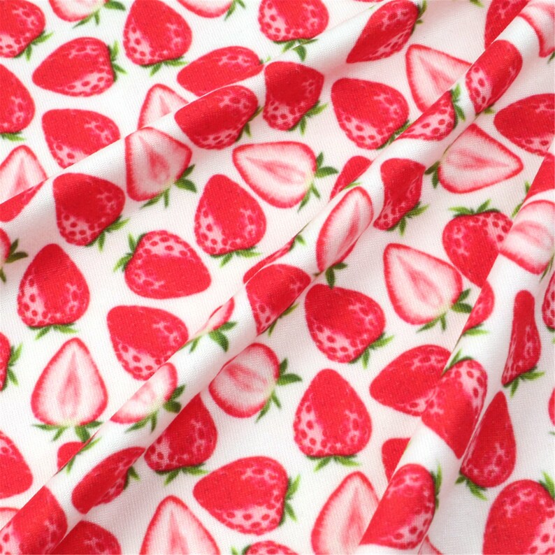 Double Brushed Polyester Fabric Strawberry By Half Yard,Soft Print Knit Stratch Fabric,Baby HeadWrap Headbow Diy Fabric,4 Way Stretch