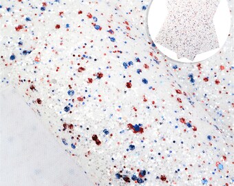 Chunky Glitter Fabric Sheet,Red Blue Sequin Thick Glitter Canvas Sheets,4th of july Crafts Leather