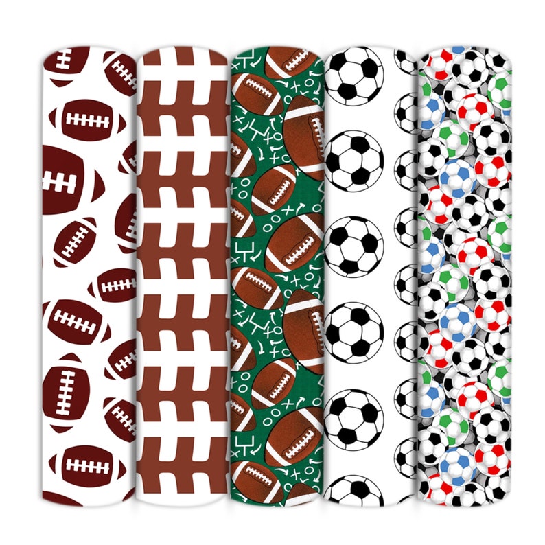 Tela de poliéster de doble cepillado con estampado de fútbol y béisbol por media yarda, tejido elástico de punto suave, diadema para bebé, tela DIY imagen 1