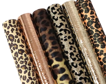 6pcs/set Leopard Print Leather Sheets,Glitter Cheetah Print Leather Fabric,Animal Print Synthetic Leather Sheets,Metallic Vegan Leather