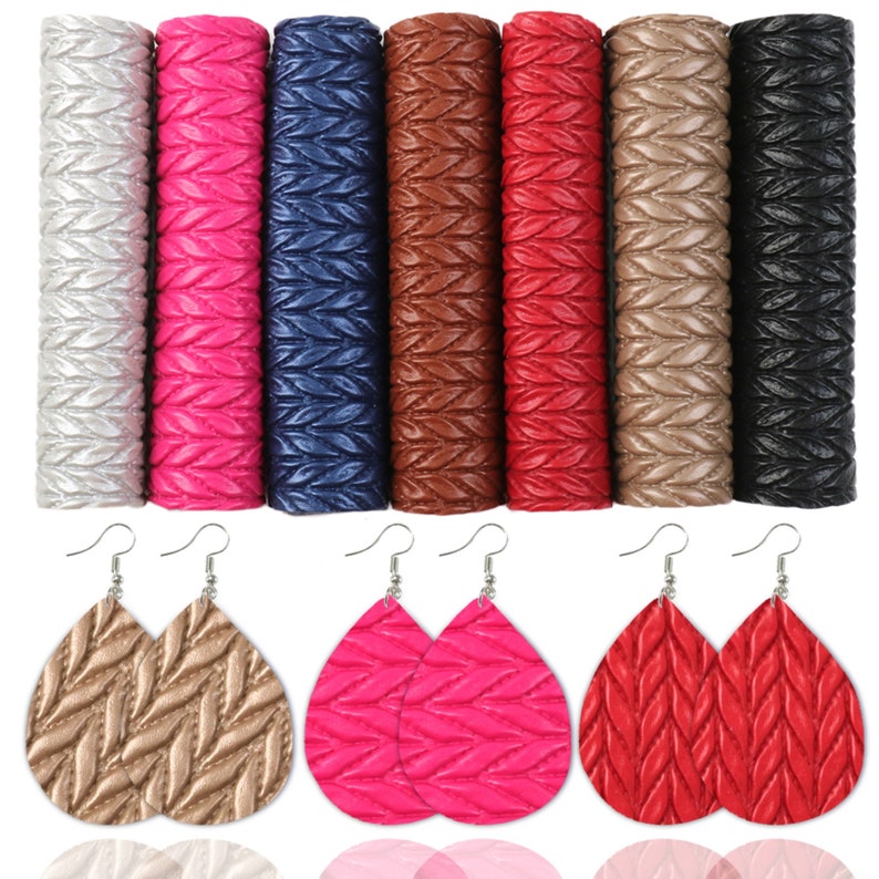 A5 Size 7pcs/set Pastel Faux Leather Sheets Bundle,Matte Leather Fabric,Earring Leatherette Sheets,synthetic leather Fabric A5 bump texture knitted pattern synthetic leather set（7pieces/set）