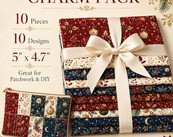 Paquete de 10 piezas de tela Fat Quarter de la serie Día de Navidad con flores de acebo nevado, surtido de telas cuadradas precortadas, juego de telas