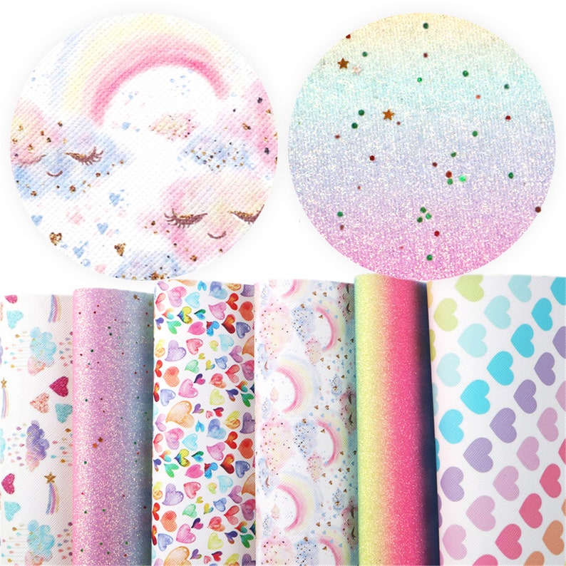 Rainbow Glitter Faux Leather Sheets Bundle 6pcs/set,heart Printed ...