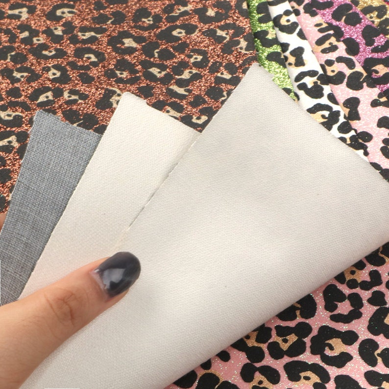 Leopard Printed Glitter Fabric Sheets7pcsset,Cheetah Printed Leatherette Sheet,Jewerly Bows Making Glitter Fabrc