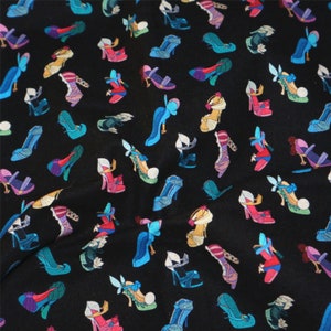 High Heels Women Shoes Fabric,Colorful Rainbow Cotton Fabric,Fabric Printed,Black Fabric,Fabric By 1/2 Yard,19 x 57 inch