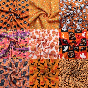 Halloween Designs Spider Pumpkin Print Liverpool Bullet Textured Stretch Knit Fabric,Baby Headwrap Fabric By Half Yard