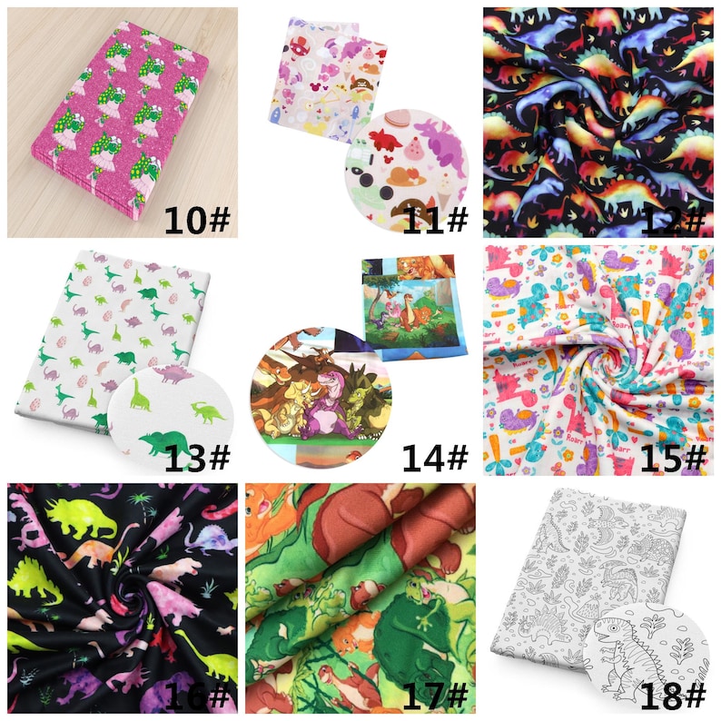 Dinosaurs Print Double Brushed Polyester Fabric By Half Yard,Soft Knit Stretch Fabric,Baby HeadWrap Headbow Diy Fabric image 4