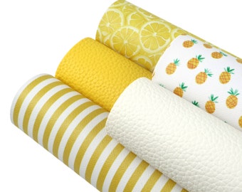 Pineapple Faux Leather Sheet 5pcs/set,Lemon Print Faux Leather Fabric,Summer Leather,Craft Vinyl Sheets,Faux Leather Hair Bows