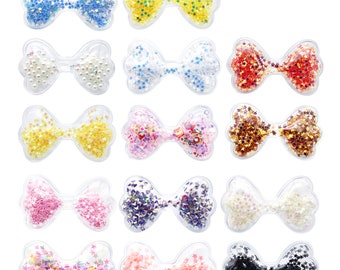 10 pcs Clear Pvc Vinyl Heart Bow,Iridescent Star Sequin Confetti,Kids Girls Hair Decoration Accessories,Bow Center Decoration