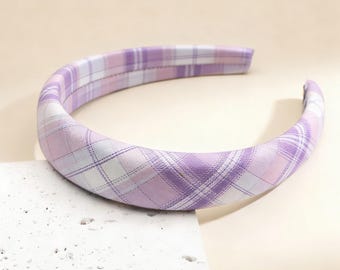 1pc Women's Plaid Headbands – Sweet Purple Pink, Elegant Polyester Hair Accessories for Travel, Vacation, and Everyday Style