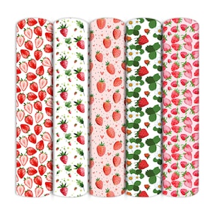 Strawberry Print Double Brushed Polyester Fabric By Half Yard,Soft Print Knit Stratch Fabric,Baby HeadWrap Headbow Diy Fabric