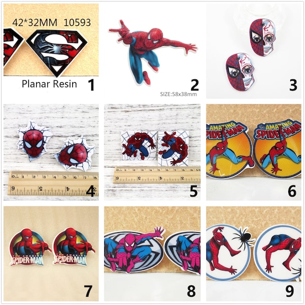 5pcs/lot Cartoon Film Character Spider Acrylic Flatback Planar Resins Cabochon DIY Making Hair Bows Clips Phone Case Gift Decor Accessories