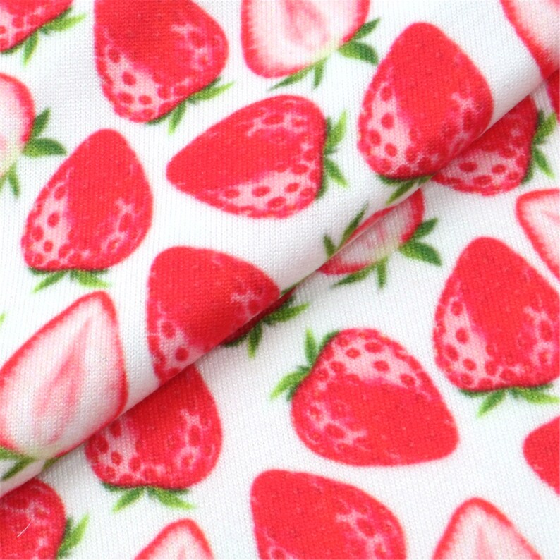Double Brushed Polyester Fabric Strawberry By Half Yard,Soft Print Knit Stratch Fabric,Baby HeadWrap Headbow Diy Fabric,4 Way Stretch