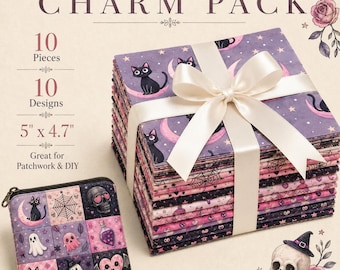 Paquete de 10 piezas de tela Fat Quarter de la serie Halloween con murciélagos, fantasmas y calaveras, surtido de telas cuadradas precortadas, juego de telas