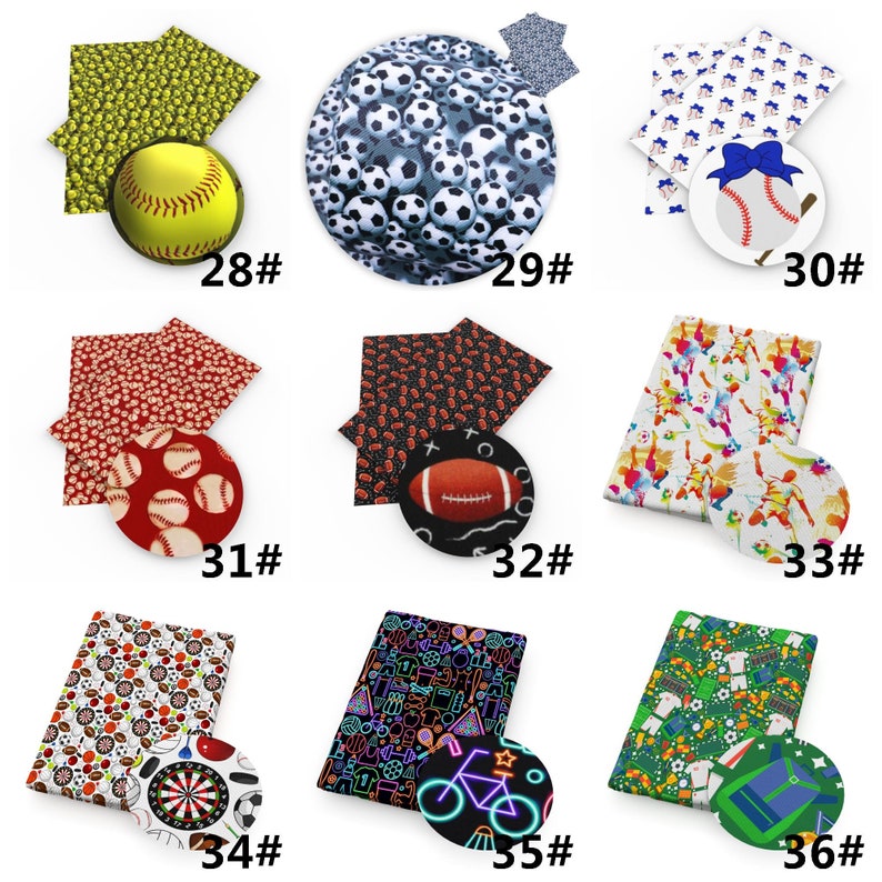 Tela de poliéster de doble cepillado con estampado de fútbol y béisbol por media yarda, tejido elástico de punto suave, diadema para bebé, tela DIY imagen 5