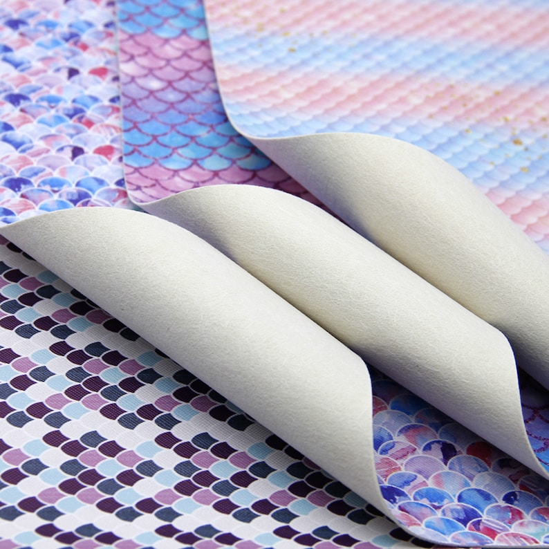 Mermaid Scale Printed Faux Leather Fabric 10PCSSET,Cricut Leather Sheets For Earrings,Patterned Craft Vinyl Leather