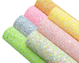 Pastel Glitter Faux Leather Bundle Big Sequin 7pcs/set,Leatherette Sheets Fabric,Solid Chunky Glitter Canvas Sheet,Hairbows Earring Leather