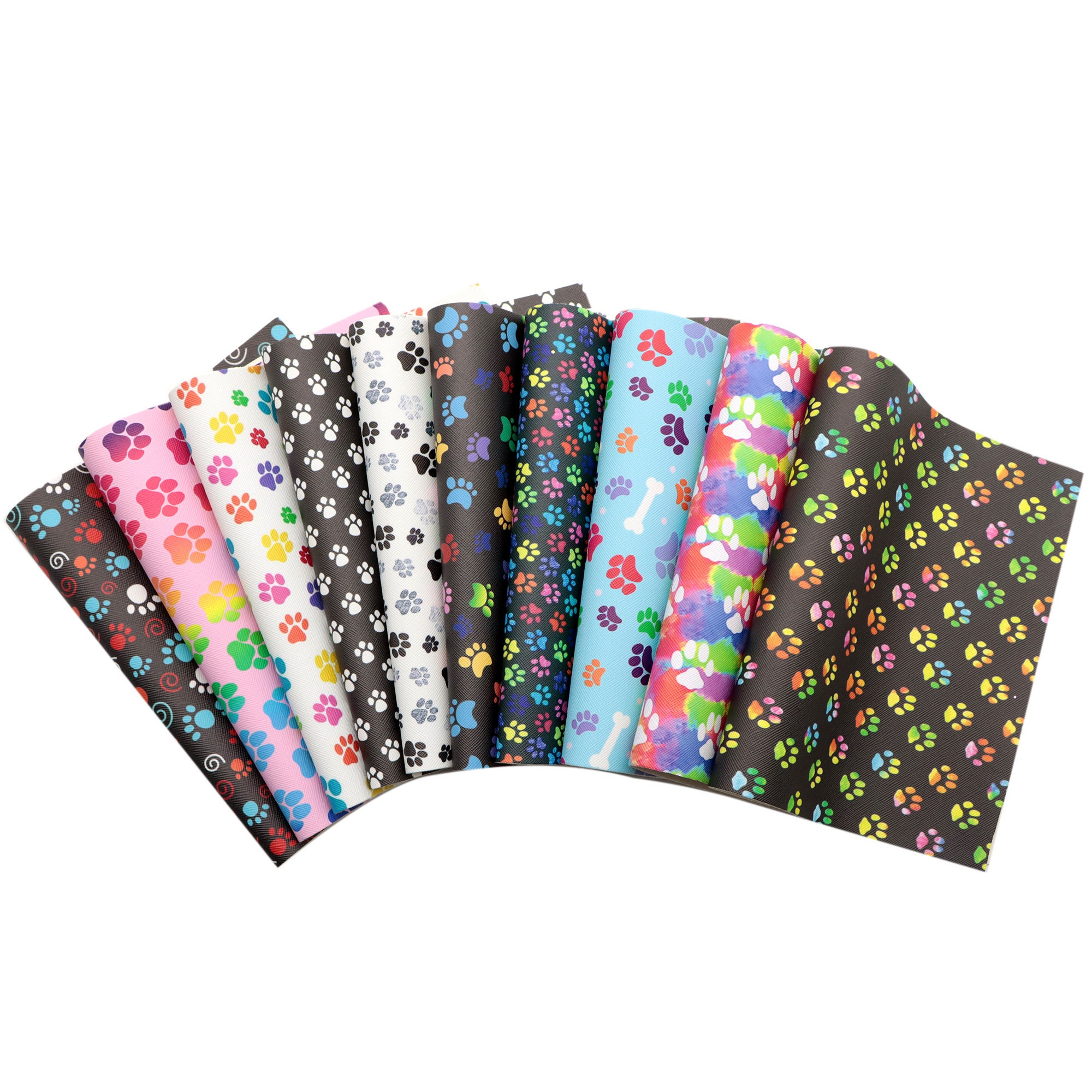 10pcs/set Paws Printed Faux Leather Sheets,Dog Footprint Leather Fabric Printed,DIY Customized Leatherette Sheet Fabric