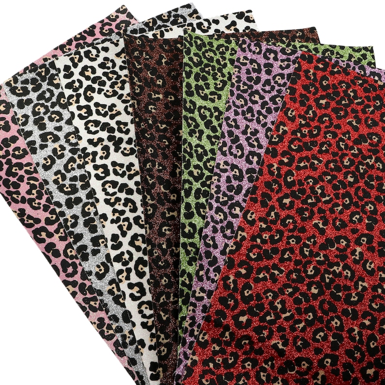 Leopard Printed Glitter Fabric Sheets7pcsset,Cheetah Printed Leatherette Sheet,Jewerly Bows Making Glitter Fabrc