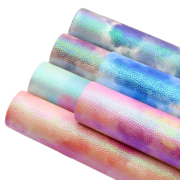 Cloudy Tie Dye Faux Leather Sheets,Synthetic Vinyl Sheets,DIY Bows Craft,Litchi Grain Pearl Vegan Leather Fabric