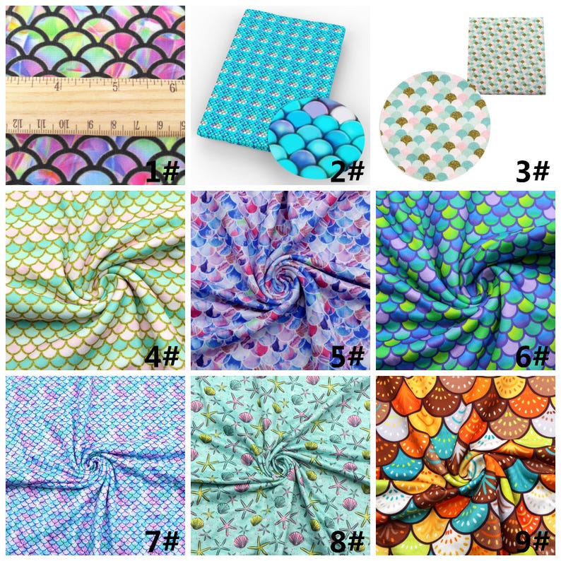 Mermaids Print Double Brushed Polyester Fabric By Half Yard,Soft Print Knit Stratch Fabric,Baby HeadWrap Headbow DIY Fabric image 3
