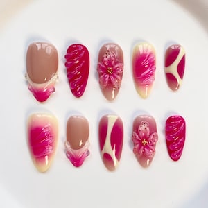 Urlaub Blühende Blume auf Nägel lange Mandel Nägel/Rose Rote Blumen Nägel/Gelbe Nägel/Sommer Nägel/3D Gel Nägel/Geburtstag Nägel