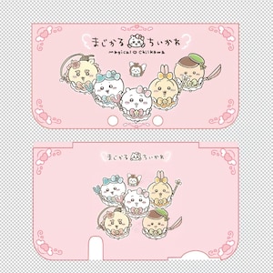 May include: Pink case featuring cartoon characters with bows and accessories. The text "magical Chiikawa" is displayed above the characters. The case has a decorative border with hearts and swirls.