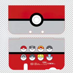 Puede incluir: Una funda roja, blanca y gris para Nintendo 3DS LL con un diseño de Poké Ball en la parte superior y varios diseños de Poké Ball en la parte inferior. La funda tiene un acabado brillante e incluye el texto "new Nintendo 3DS LL".