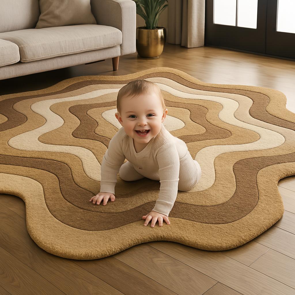 Wool Wave Rug Hand-tufted Wool Wave Rug: Retro Brown Beige Carpet - Etsy