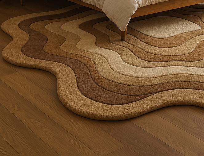 Wool Wave Rug Hand-tufted Wool Wave Rug: Retro Brown Beige Carpet - Etsy