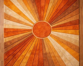 Hand-Tufted Wool Blend Rug – Retro Sunburst Design
