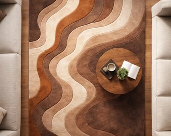 Hand Tufted Wool Area Rug, Modern Abstract Wave Design