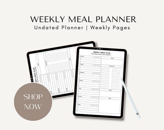 Weekly Meal Planner Printable: Grocery List, Meal Prep Organizer (PDF Download)