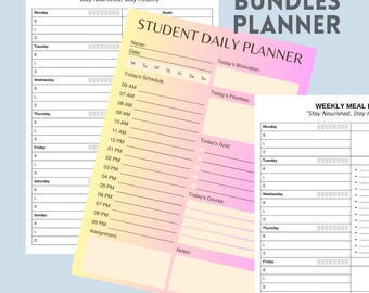 Bundel studentenplanner: dagelijkse en wekelijkse academische organisator (pdf downloadbaar afdrukbaar)
