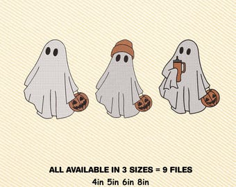 Ghost Pumpkin Embroidery Design, Halloween Machine Embroidery (Digital Download)