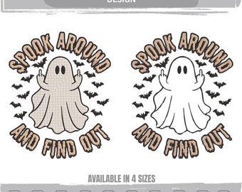 Stickmuster „Geist mit Fledermäusen“ – Halloween-Applikation (Digitale Datei)