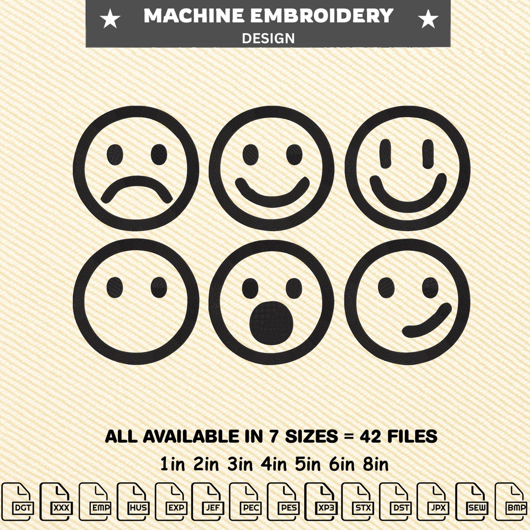 Indesign Smiley Face Smiley Face Embroidery Designs | Emotion Icons Applique (digital File ...