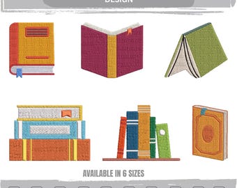Books Machine Embroidery Design, Book Stack Embroidery Pattern, Library File, Instant Download