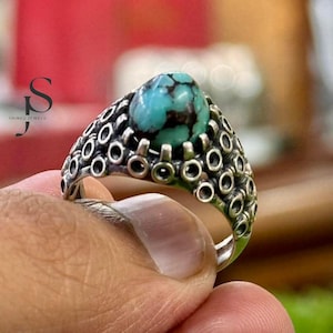 Spiderweb Turquoise Ring: Handmade Sterling Silver Statement Jewelry