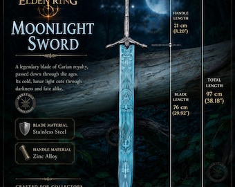 Moon Light Sword Replica, Stainless Steel Fantasy Cosplay Prop, Elden Ring Inspired,Dark Souls Cosplay, Gamer Gift/collectors gift
