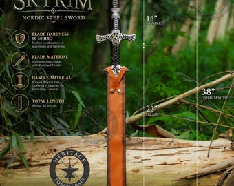 Replica della grande spada di Skyrim: oggetto da collezione di Elder Scrolls con fodero in pelle, il regalo migliore per lui, regalo per collezionisti/fidanzati, gioco Skyrim