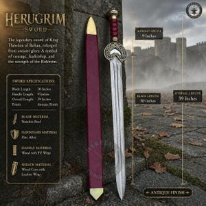 Handmade Herugrim – King Theoden’s Replica Sword of Eowyn - Ring of Power & Wall Display Plaque | Medieval Blade Prop | Cosplay Props Gifts