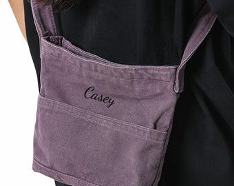 Mini sac bandoulière en toile personnalisé, petit sac à bandoulière, sac fourre-tout, mini sac pour téléphone et articles essentiels en noir, gris, vert, beige, violet