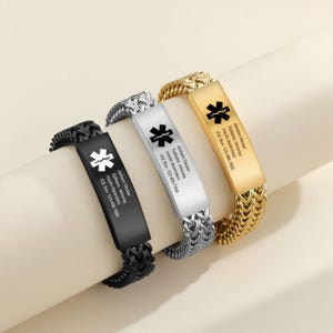 Customized Stainless Steel Medical ID Bracelet，Carved information Braelet，Medical Alert ID Bracelets，Diabetes bracelet，Gifts for Men＆Women