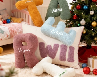 Oreiller pour initiale personnalisé, alphabet en peluche pour chambre de bébé, coussin personnalisé pour chambre d'enfant, oreiller doux avec prénom pour chambre de bébé et salle de jeux