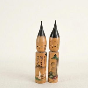 Vintage Kokeshi Nodder Dolls, Hand-Painted Arima Onsen Souvenir, Set of 2