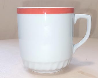 Tasses à café et à thé vintage en porcelaine EPIAG - Mugs à rebord rouge et blanc - Vaisselle de collection tchécoslovaque - Déco de cuisine rétro du milieu du siècle